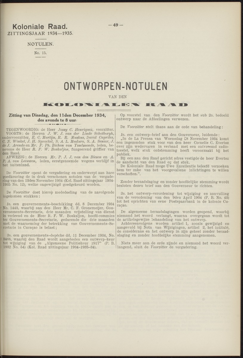 Notulen der zittingen - 