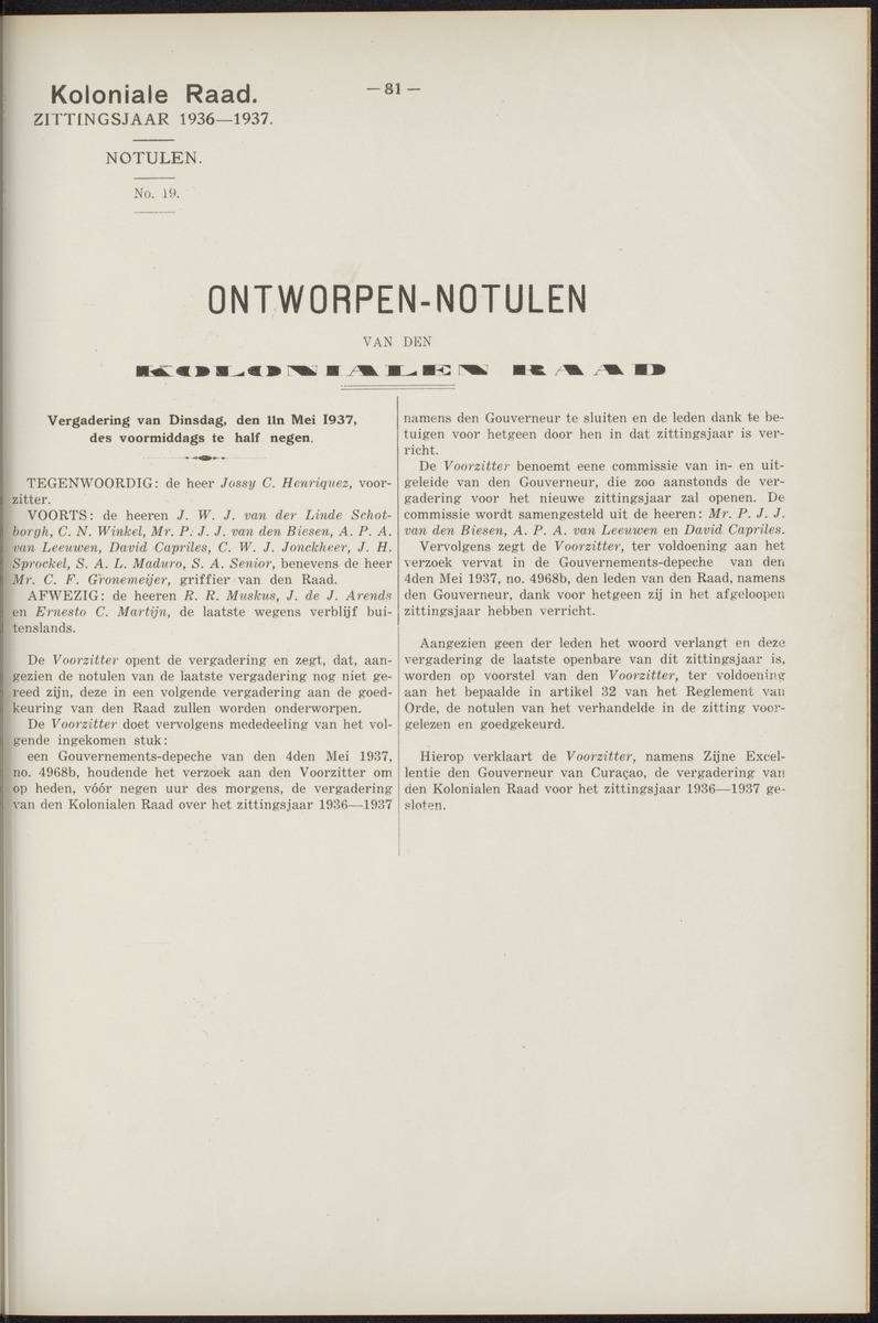 Notulen der zittingen - 