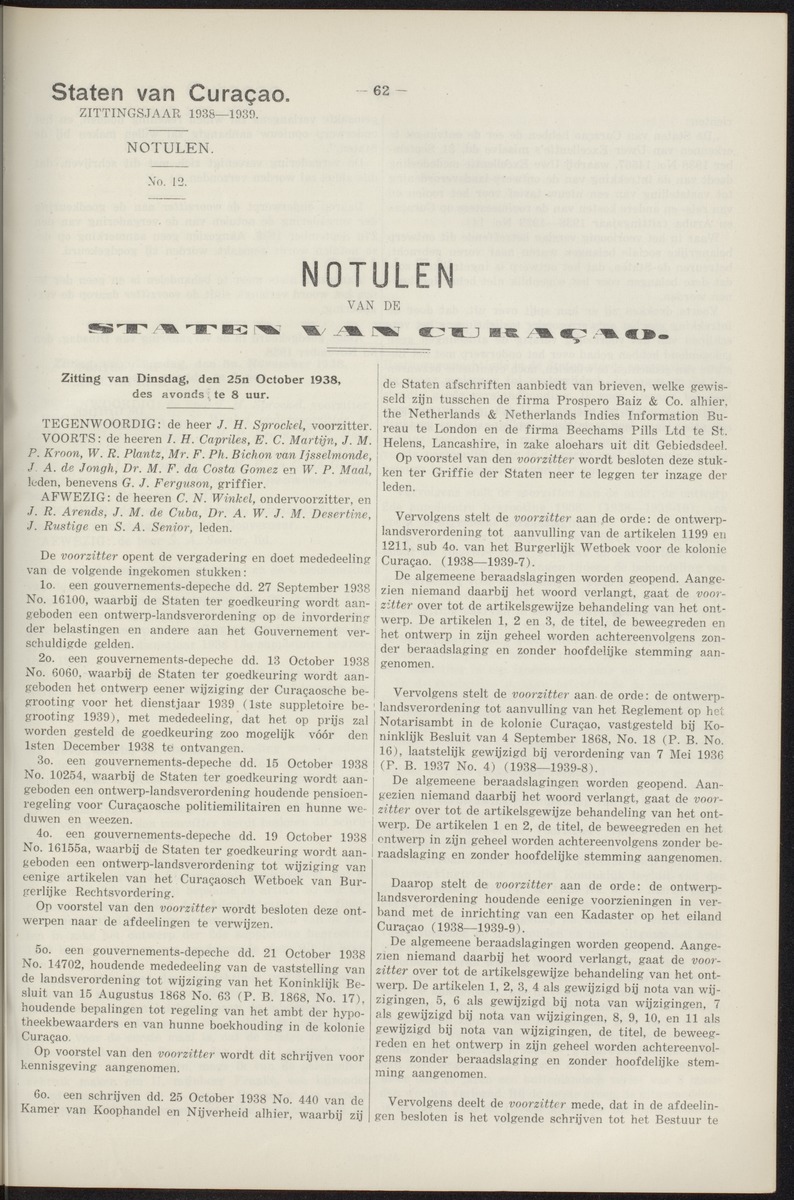 Notulen der zittingen - 