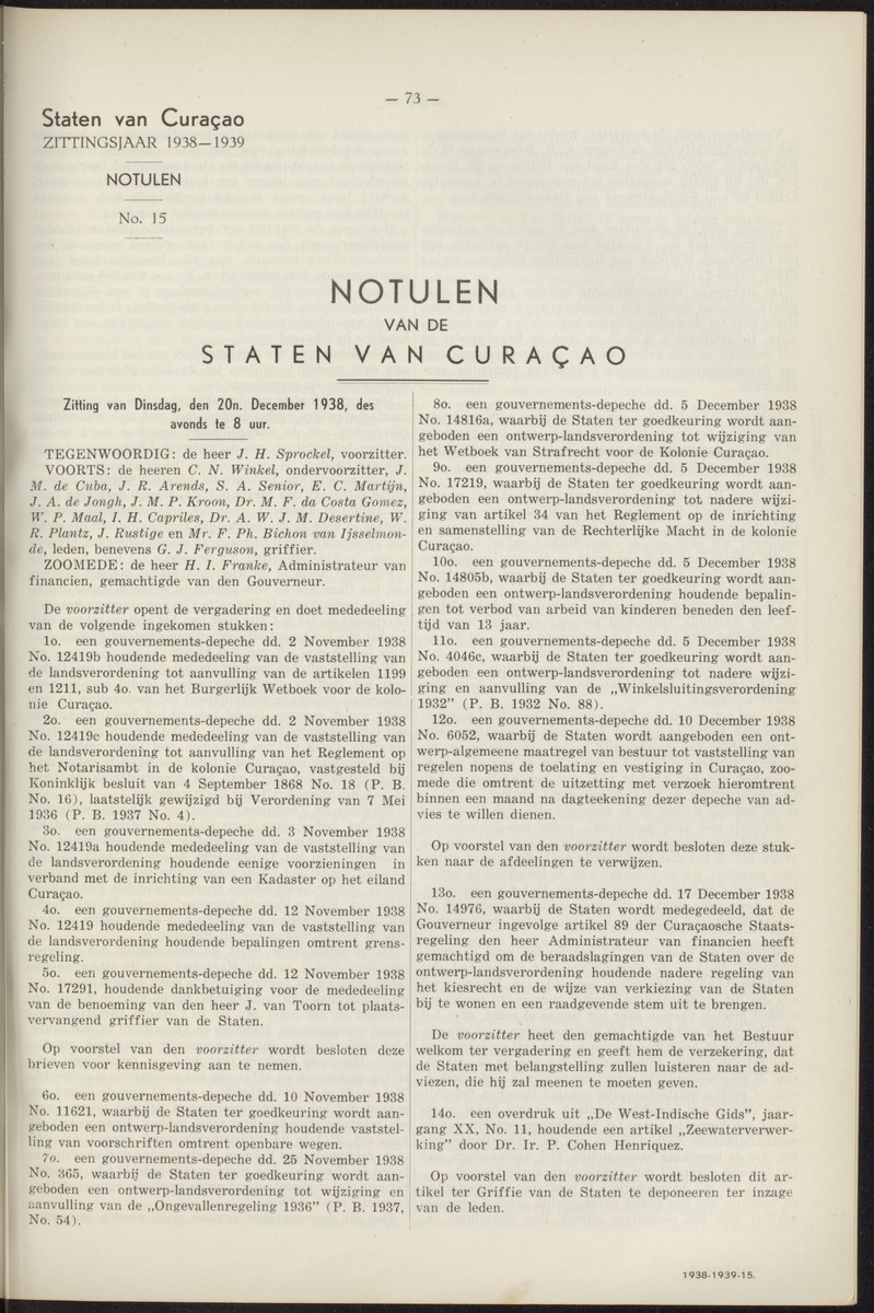 Notulen der zittingen - 