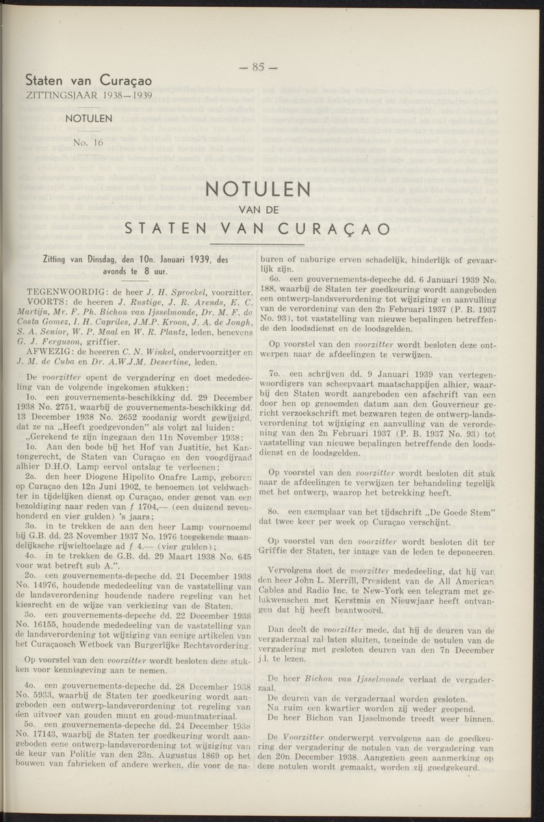 Notulen der zittingen - 