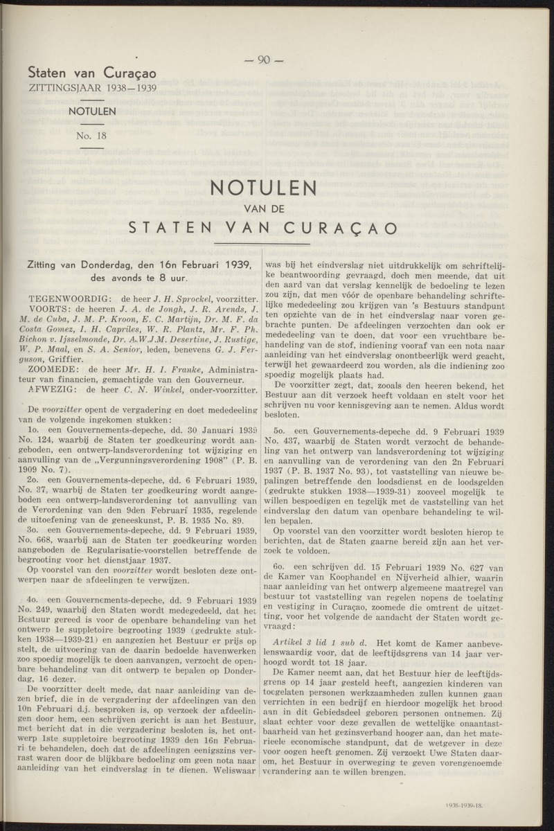 Notulen der zittingen - 