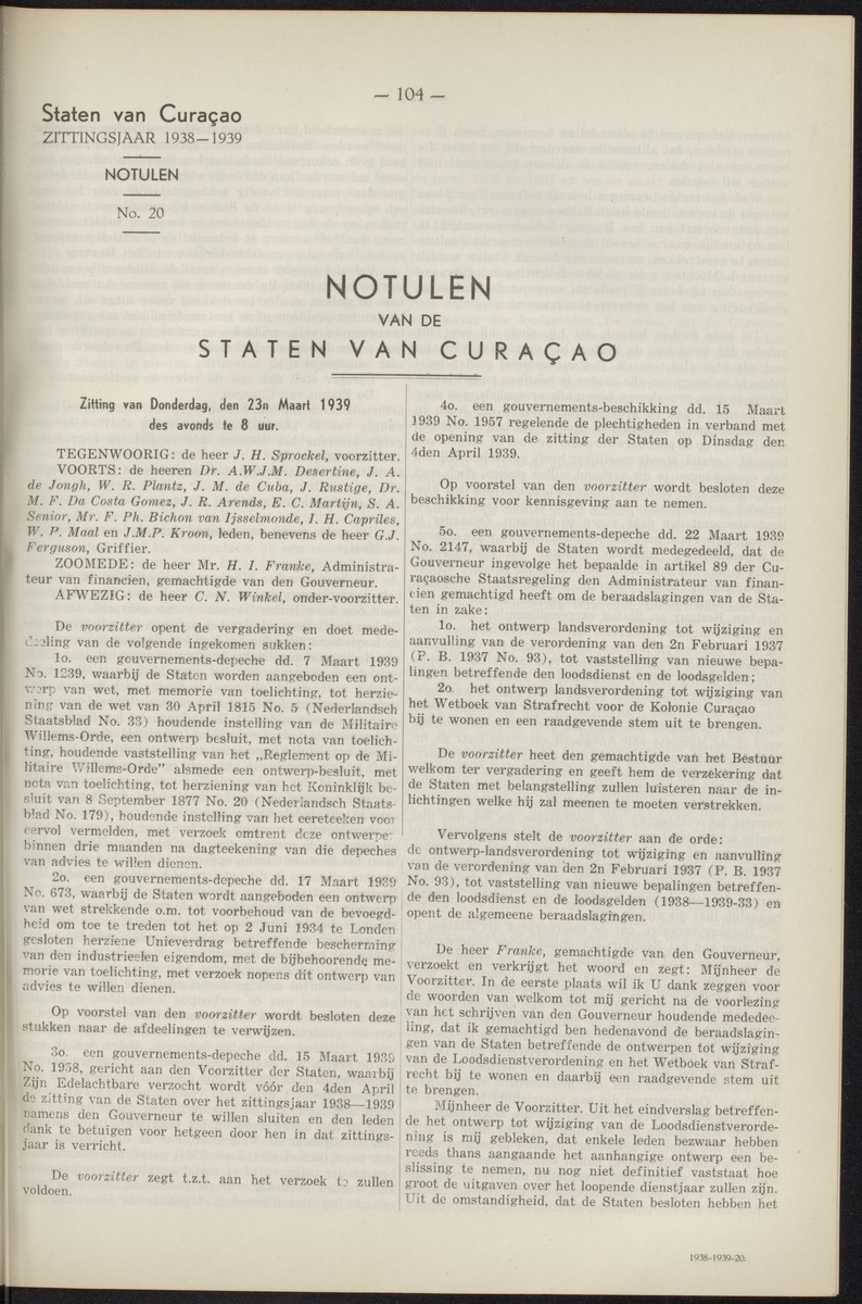 Notulen der zittingen - 