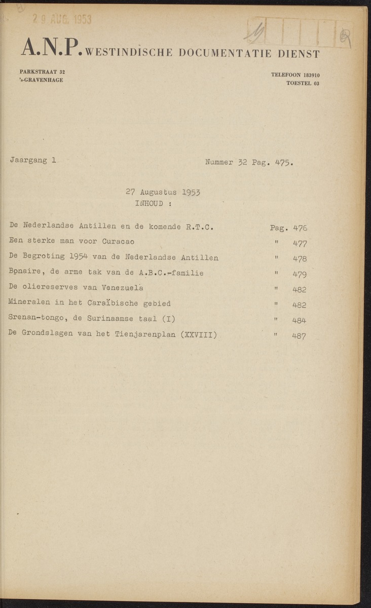 ANP Westindische documentatie dienst - 