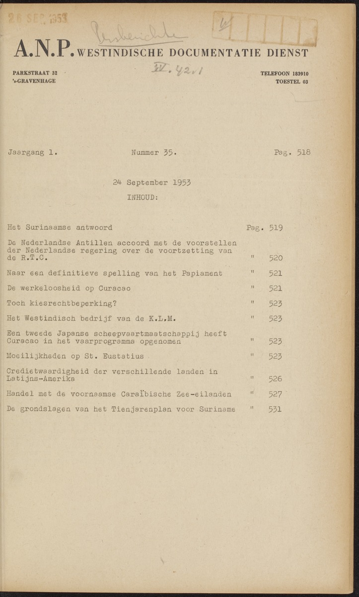 ANP Westindische documentatie dienst - 