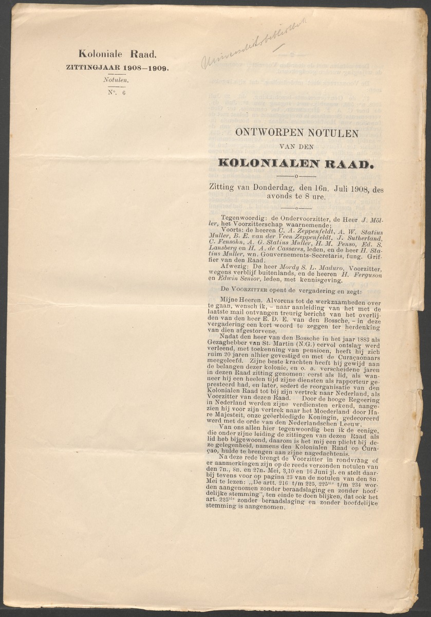 Verslag der zittingen van den Kolonialen Raad van Curaçao - 