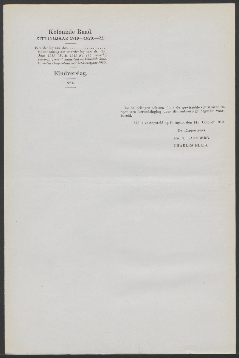 Verslag der zittingen van den Kolonialen Raad van Curaçao - 