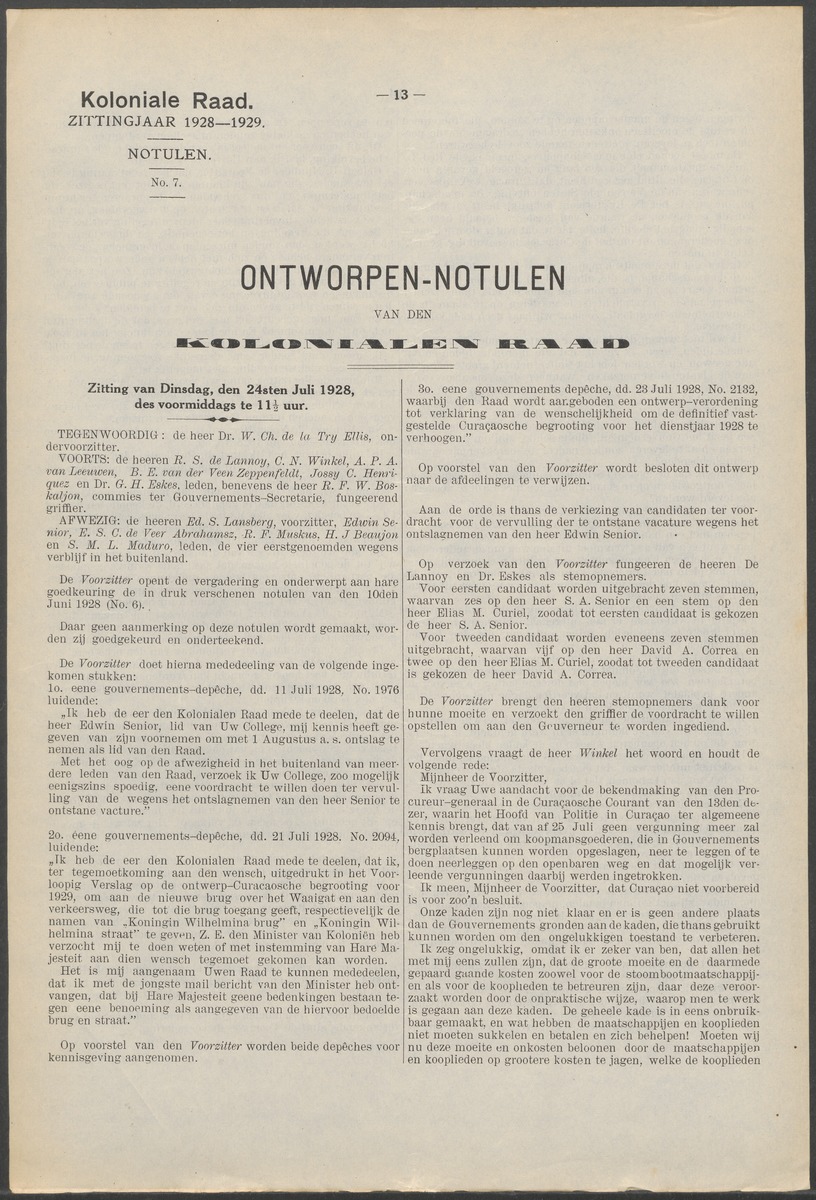Verslag der zittingen van den Kolonialen Raad van Curaçao - 