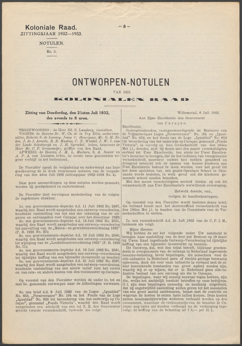 Verslag der zittingen van den Kolonialen Raad van Curaçao - 