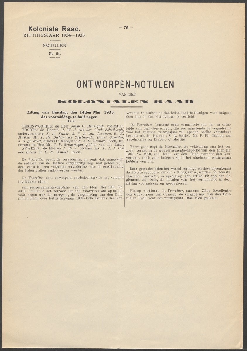 Verslag der zittingen van den Kolonialen Raad van Curaçao - 