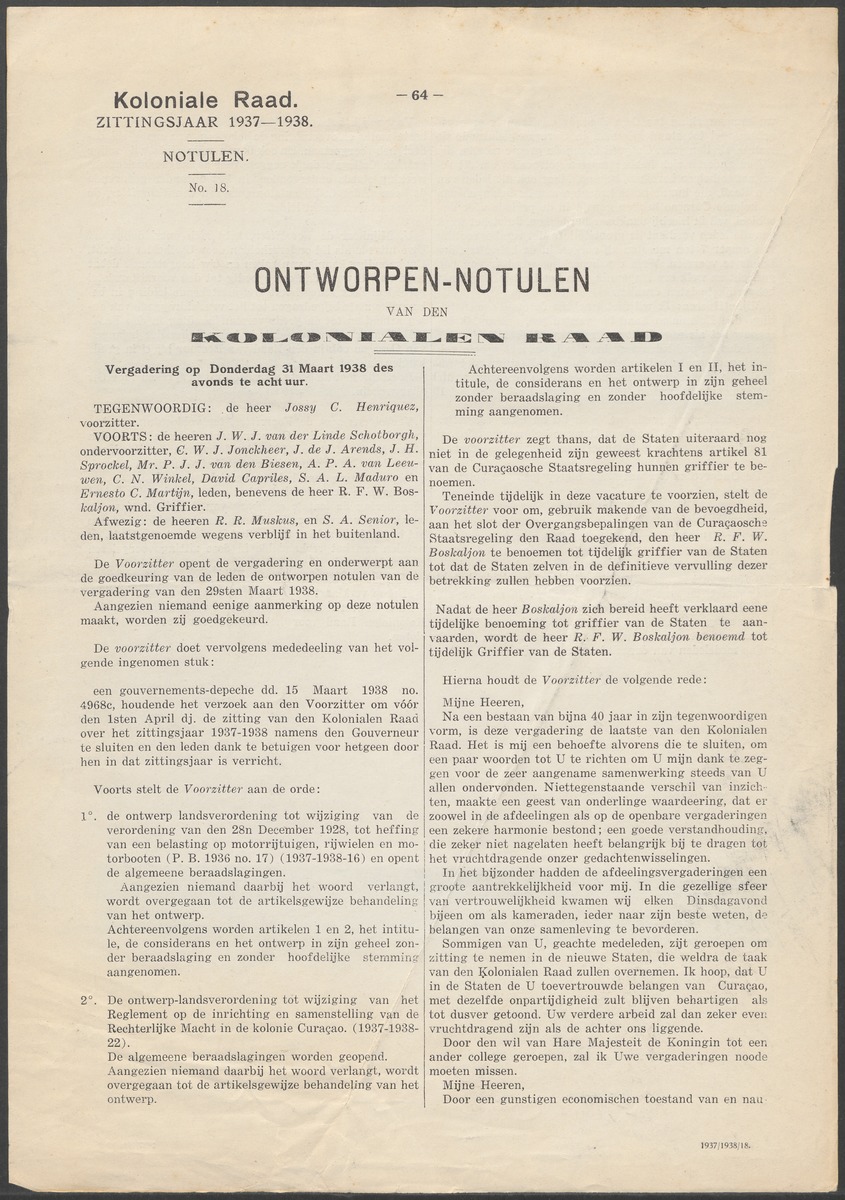 Verslag der zittingen van den Kolonialen Raad van Curaçao - 