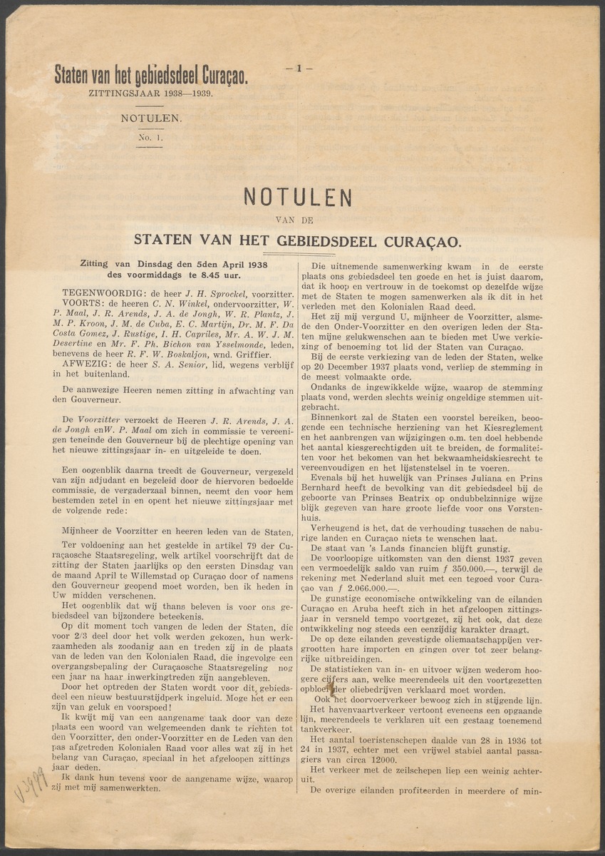 Verslag der zittingen van den Kolonialen Raad van Curaçao - 