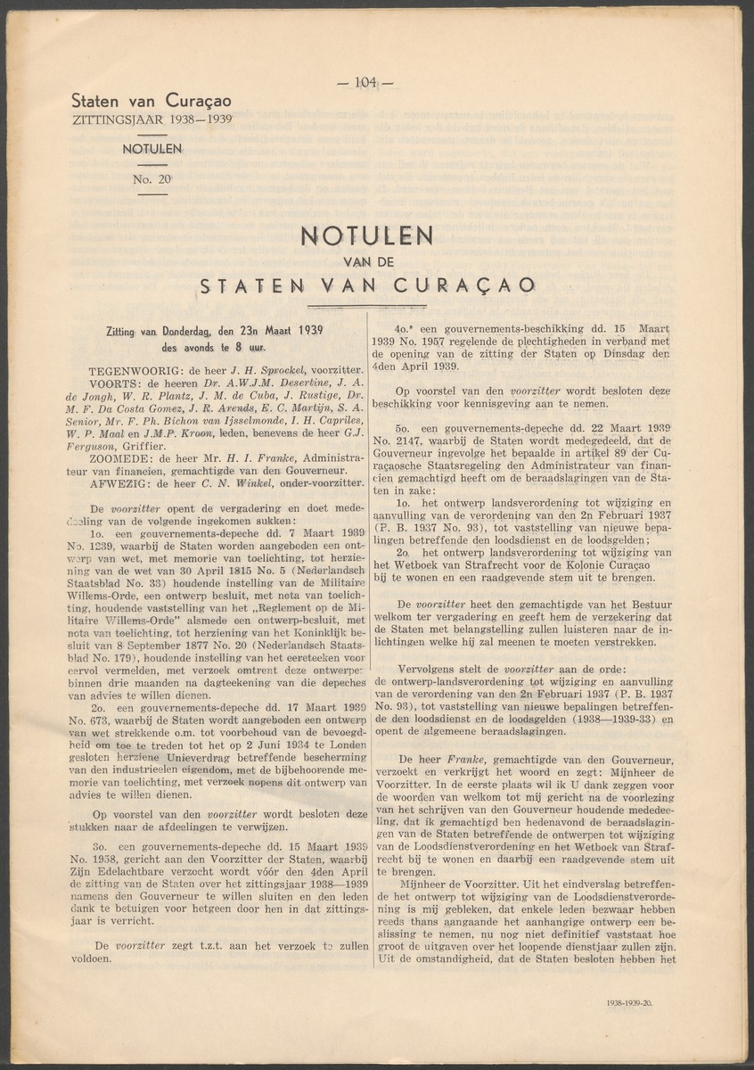 Verslag der zittingen van den Kolonialen Raad van Curaçao - 