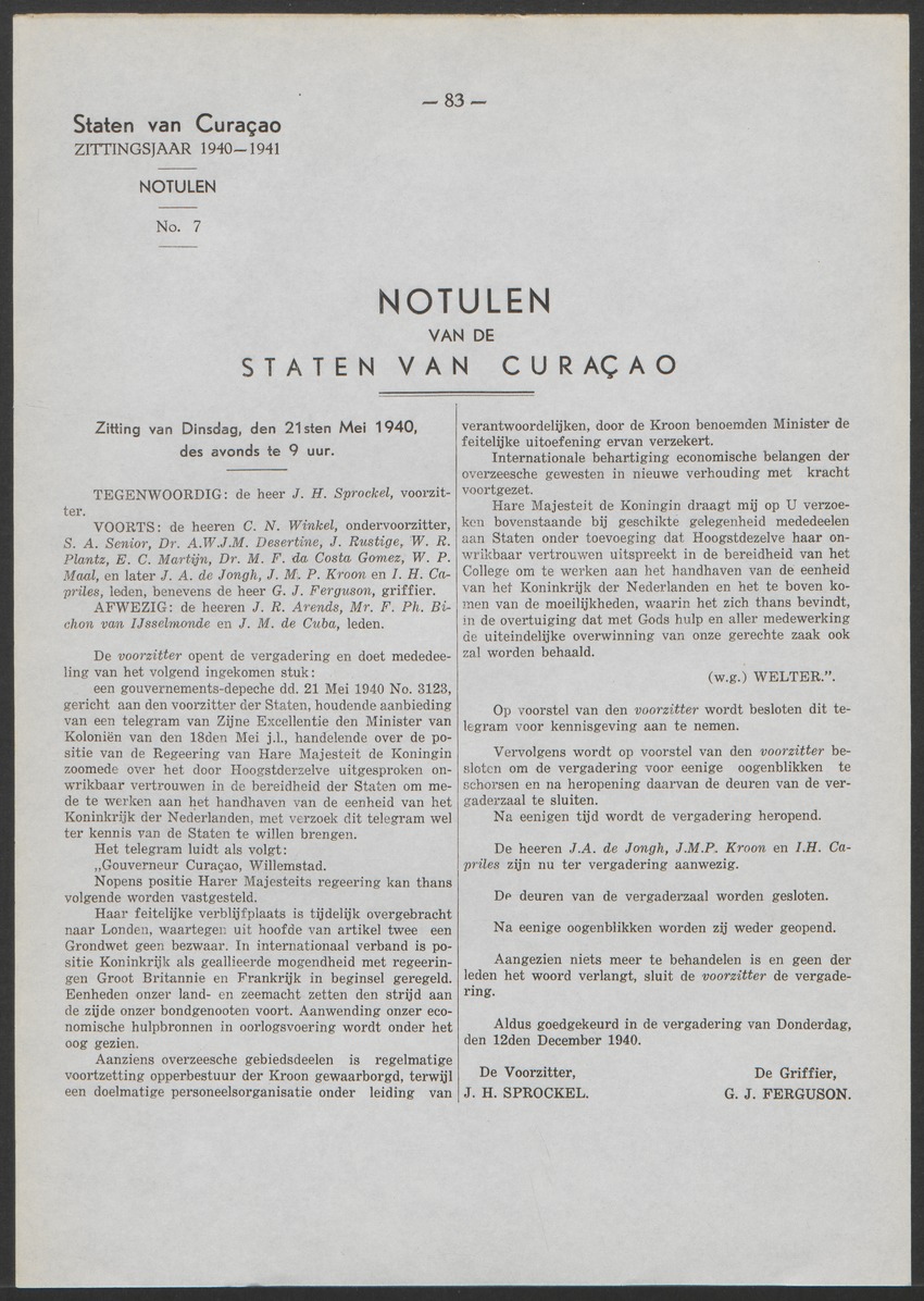 Verslag der zittingen van den Kolonialen Raad van Curaçao - 