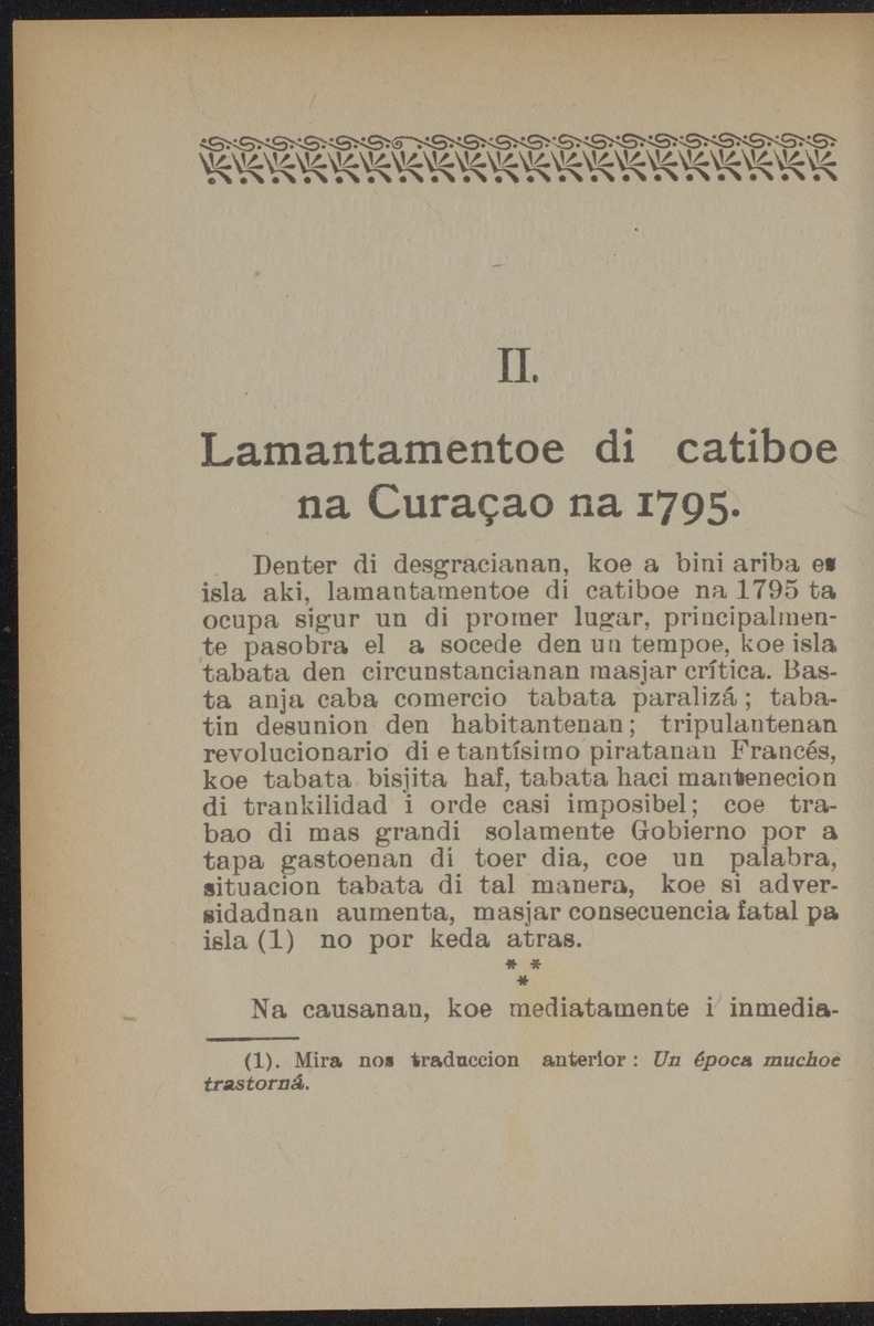 Lamantamentoe di catiboe na Curaçao na 1795 - 