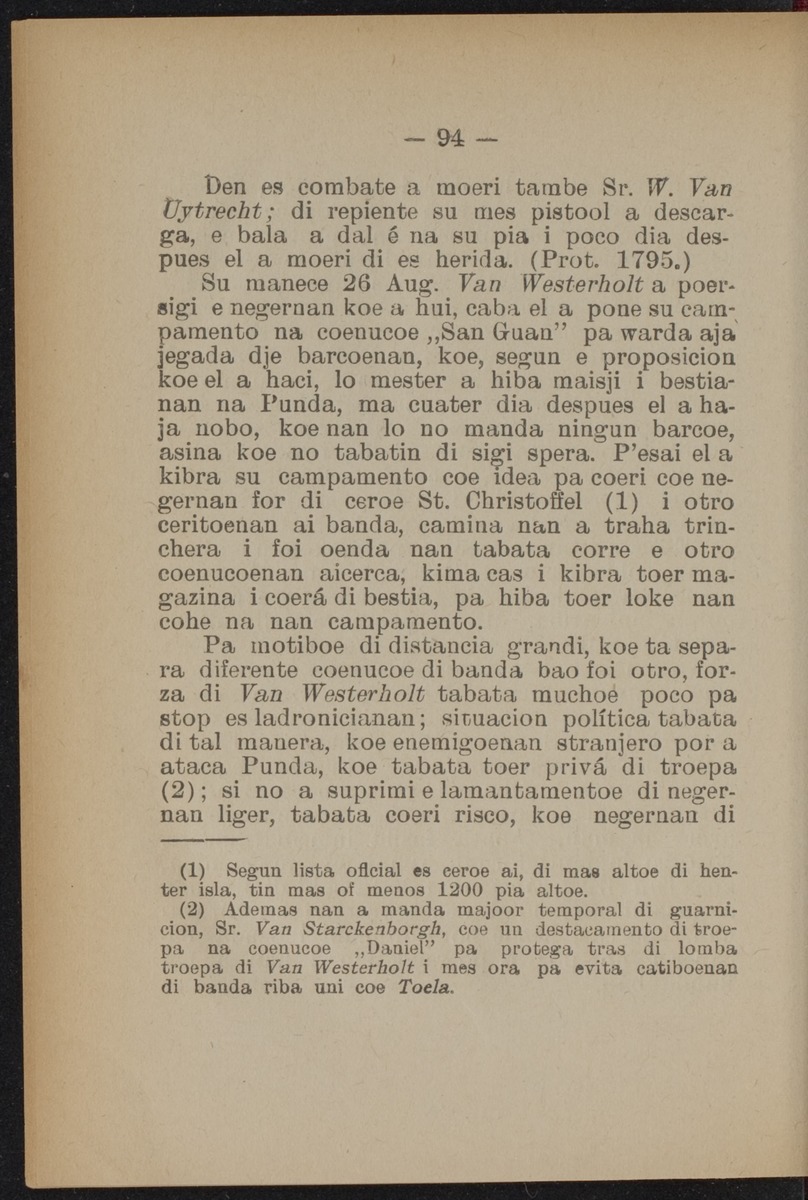 Lamantamentoe di catiboe na Curaçao na 1795 - 