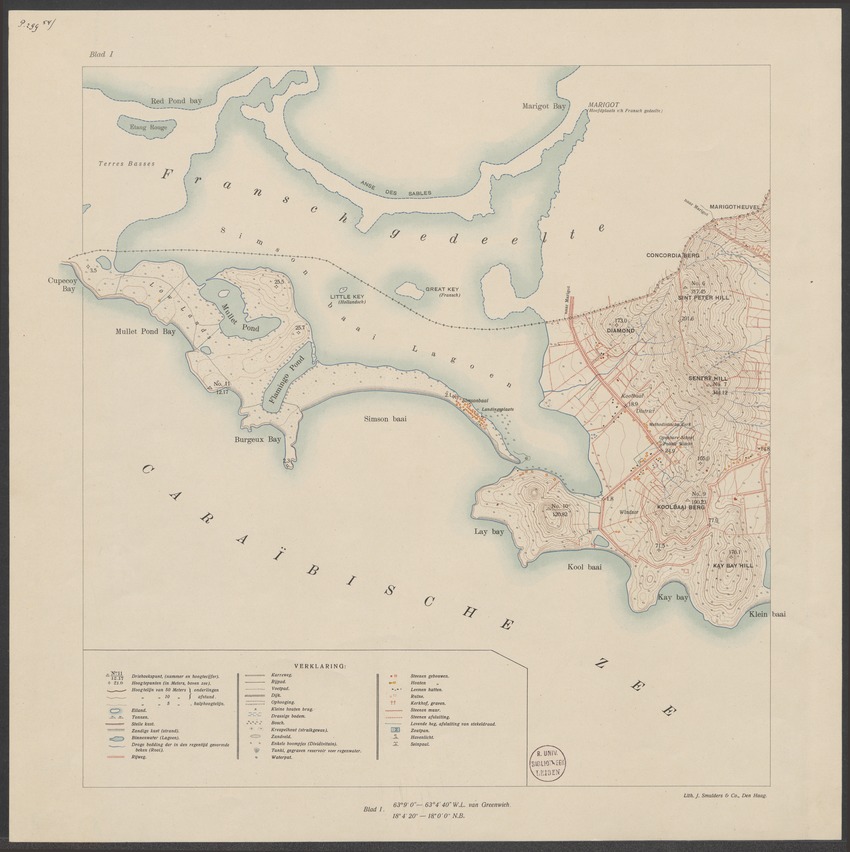 Topographische kaart van Sint Martin (Nederlandsch gedeelte) - 