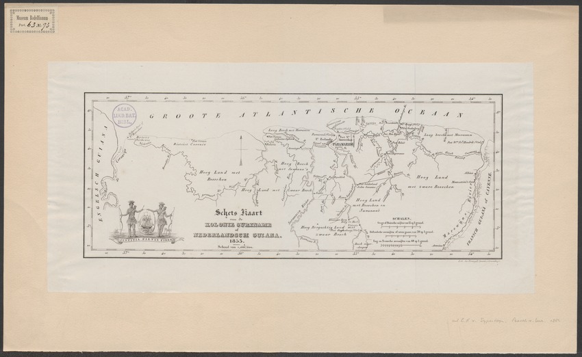 Schets kaart van de kolonie Suriname of Nederlandsch Guiana, 1855