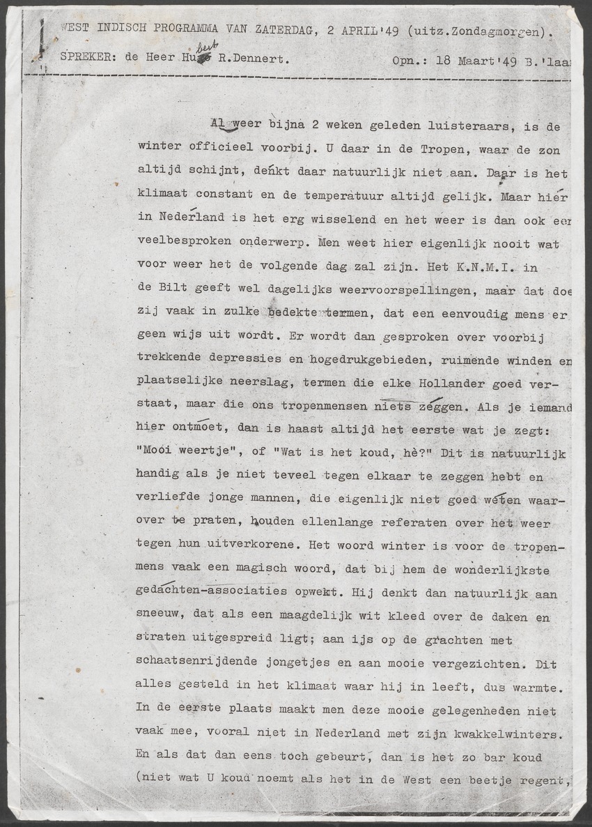 [Transcripties van radio-uitzendingen over Antilliaanse en Surinaamse literatuur van de West-Indische afdeling van Radio Nederland Wereldomroep] - 