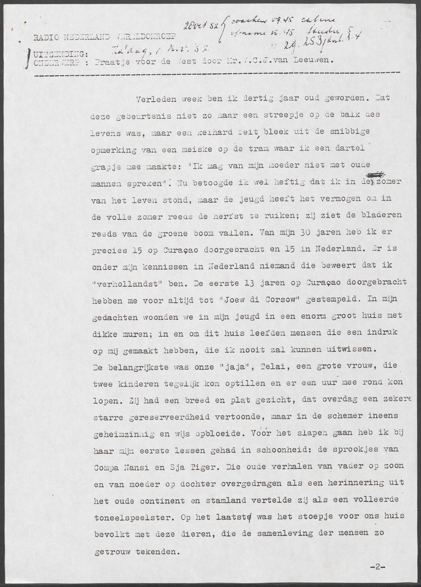 [Transcripties van radio-uitzendingen over Antilliaanse en Surinaamse literatuur van de West-Indische afdeling van Radio Nederland Wereldomroep] - 
