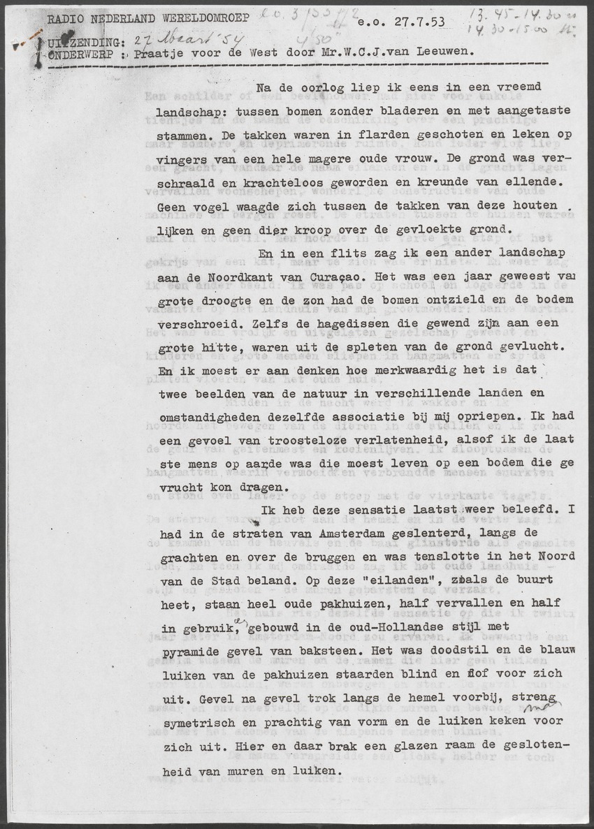 [Transcripties van radio-uitzendingen over Antilliaanse en Surinaamse literatuur van de West-Indische afdeling van Radio Nederland Wereldomroep] - 