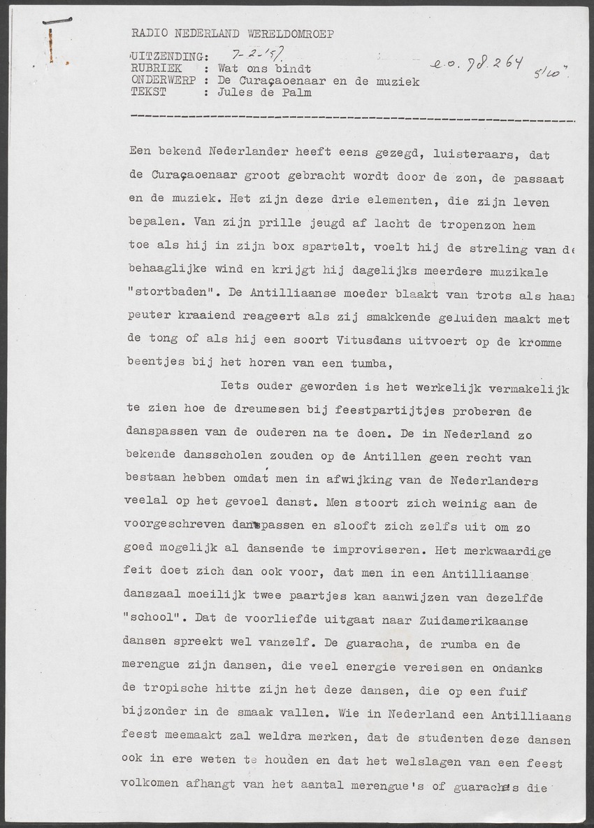 [Transcripties van radio-uitzendingen over Antilliaanse en Surinaamse literatuur van de West-Indische afdeling van Radio Nederland Wereldomroep] - 