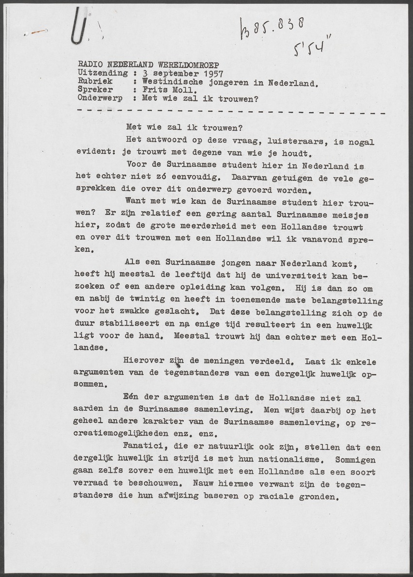 [Transcripties van radio-uitzendingen over Antilliaanse en Surinaamse literatuur van de West-Indische afdeling van Radio Nederland Wereldomroep] - 