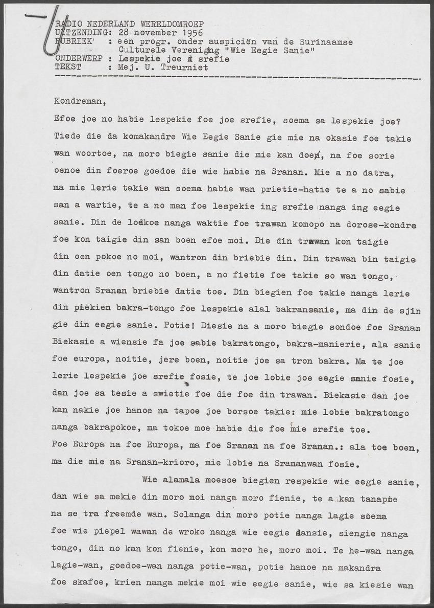 [Transcripties van radio-uitzendingen over Antilliaanse en Surinaamse literatuur van de West-Indische afdeling van Radio Nederland Wereldomroep] - 