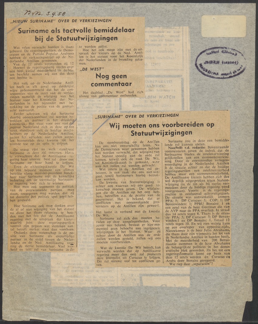 [Politieke partijen en verkiezingen Curaçao, 1941-1958] - 