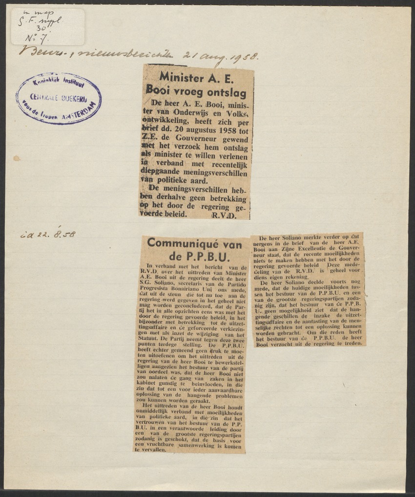 [Politieke partijen en verkiezingen Curaçao, 1941-1958] - 