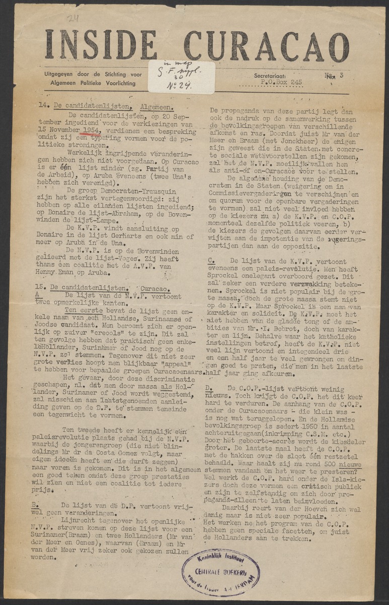 [Politieke partijen en verkiezingen Curaçao, 1941-1958] - 