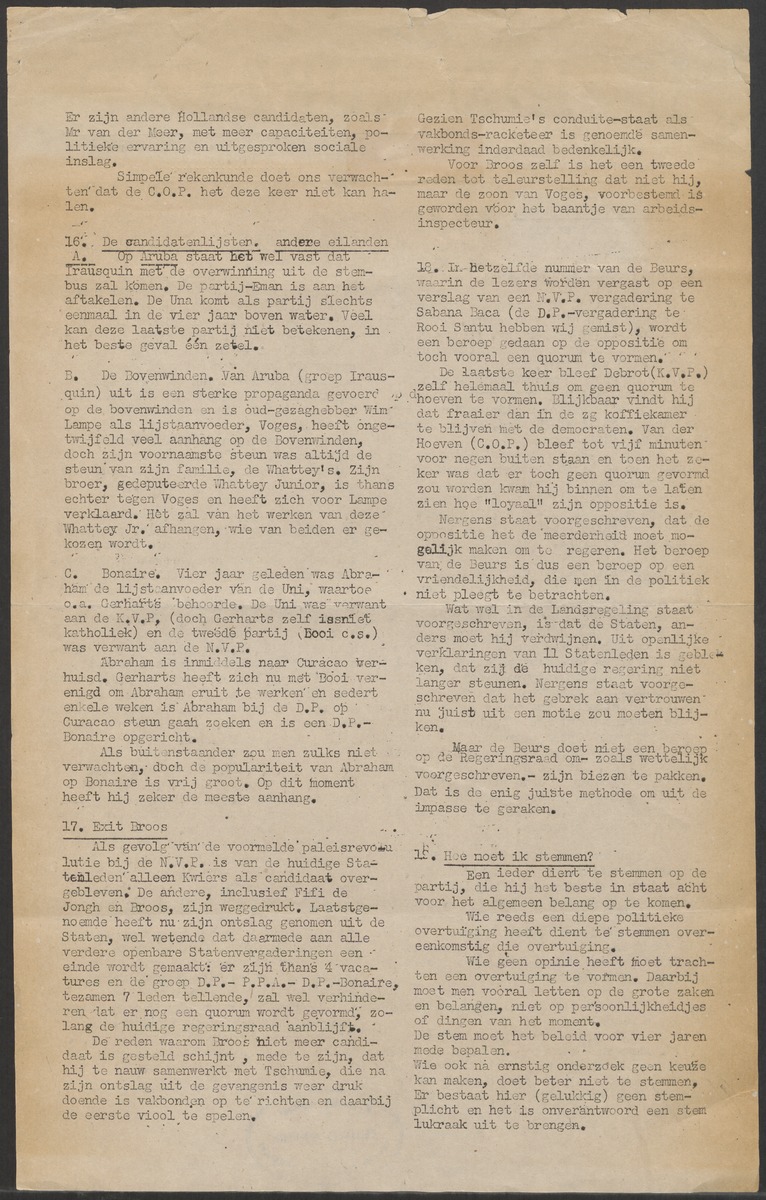 [Politieke partijen en verkiezingen Curaçao, 1941-1958] - 