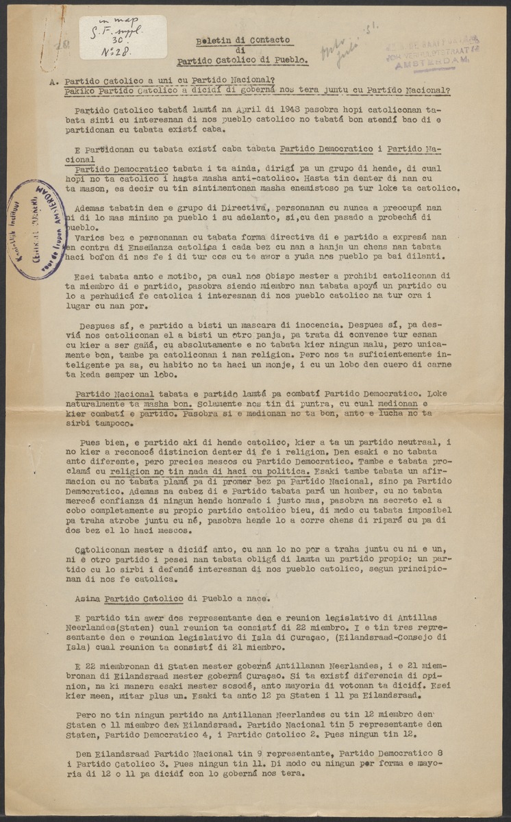 [Politieke partijen en verkiezingen Curaçao, 1941-1958] - 