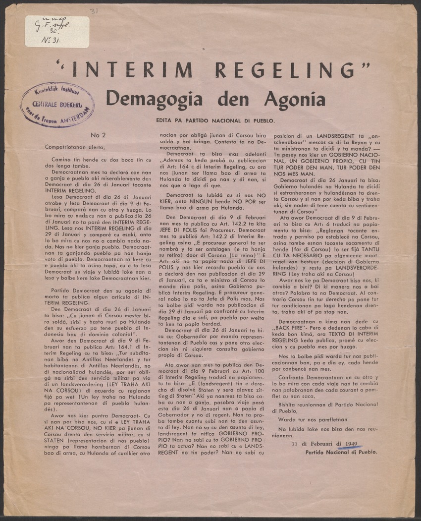 [Politieke partijen en verkiezingen Curaçao, 1941-1958] - 