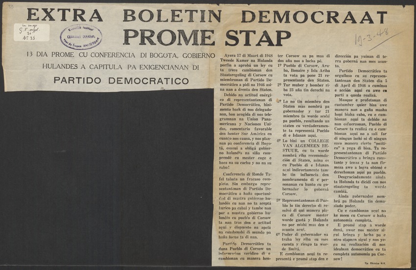 [Politieke partijen en verkiezingen Curaçao, 1941-1958] - 