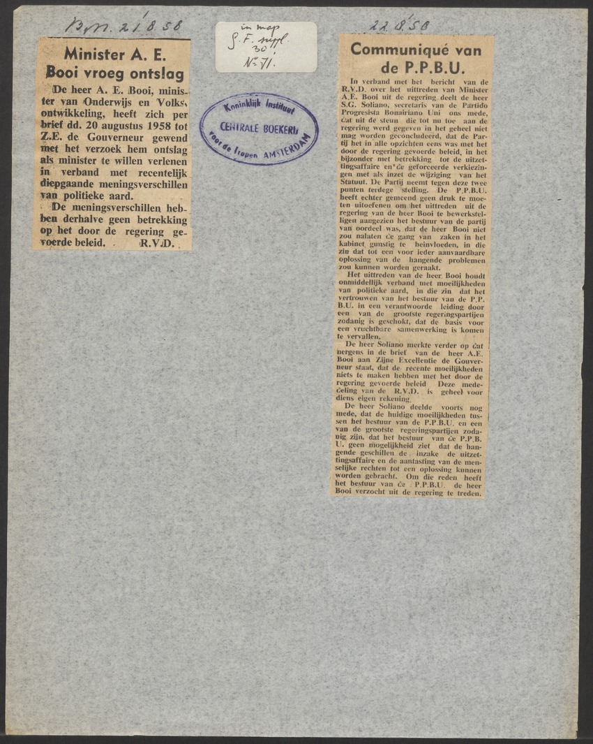 [Politieke partijen en verkiezingen Curaçao, 1941-1958] - 
