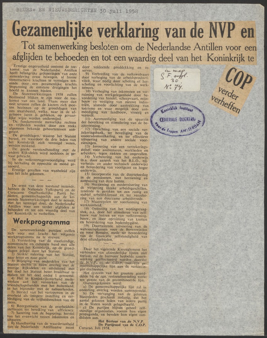 [Politieke partijen en verkiezingen Curaçao, 1941-1958] - 