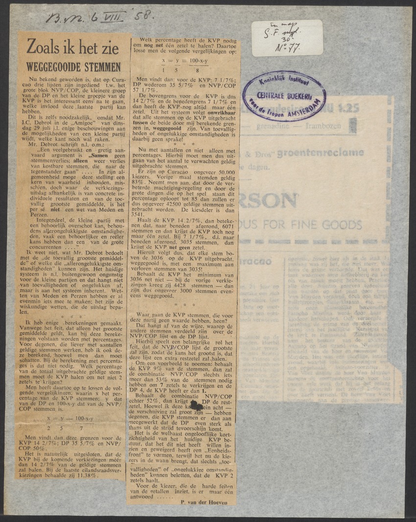 [Politieke partijen en verkiezingen Curaçao, 1941-1958] - 