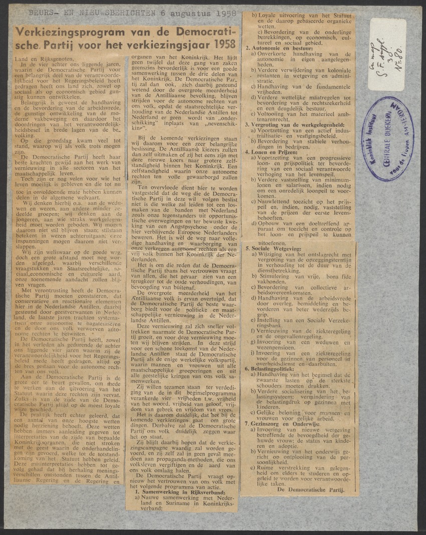 [Politieke partijen en verkiezingen Curaçao, 1941-1958] - 