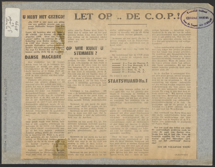 [Politieke partijen en verkiezingen Curaçao, 1941-1958] - 