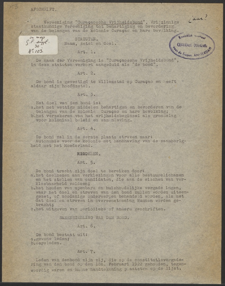 [Politieke partijen en verkiezingen Curaçao, 1941-1958] - 