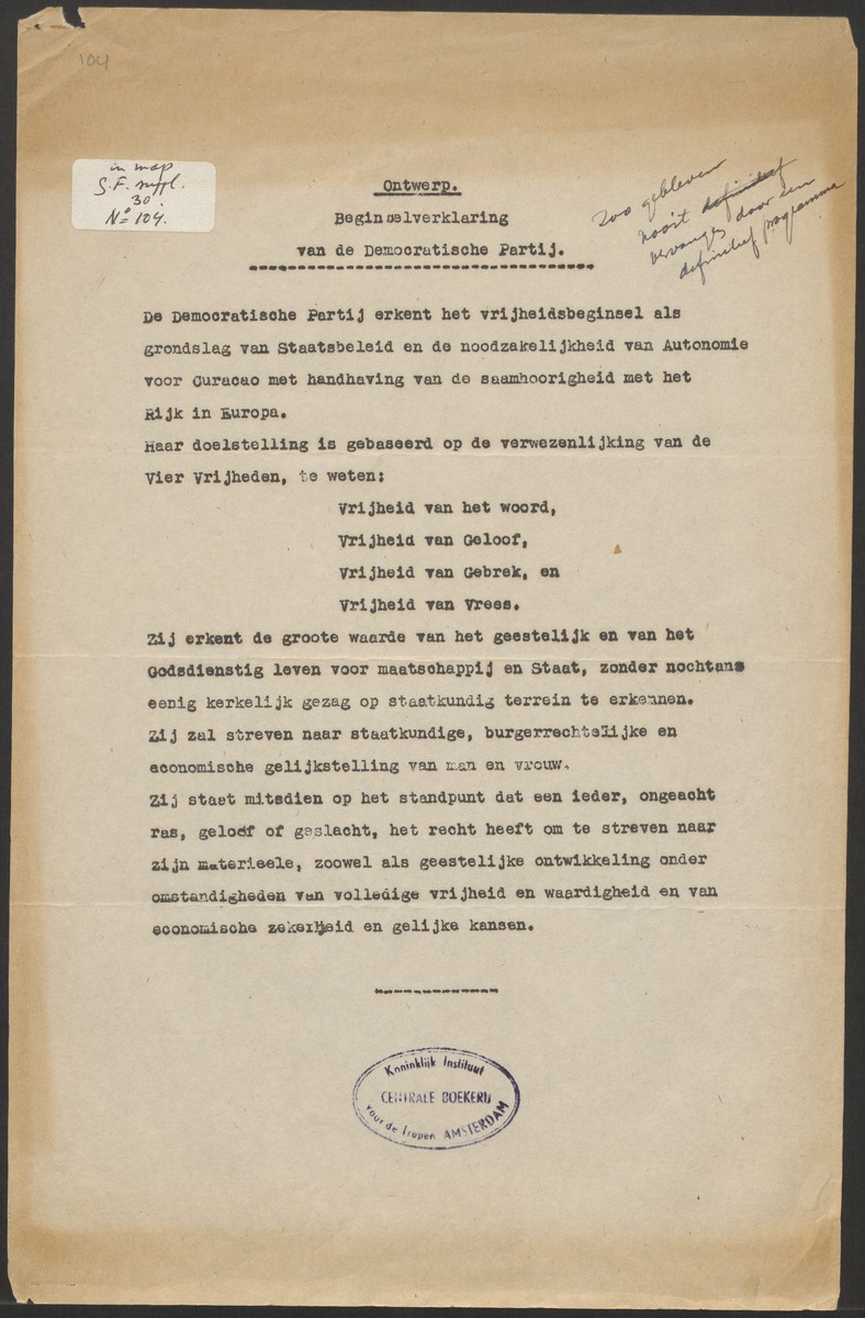 [Politieke partijen en verkiezingen Curaçao, 1941-1958] - 