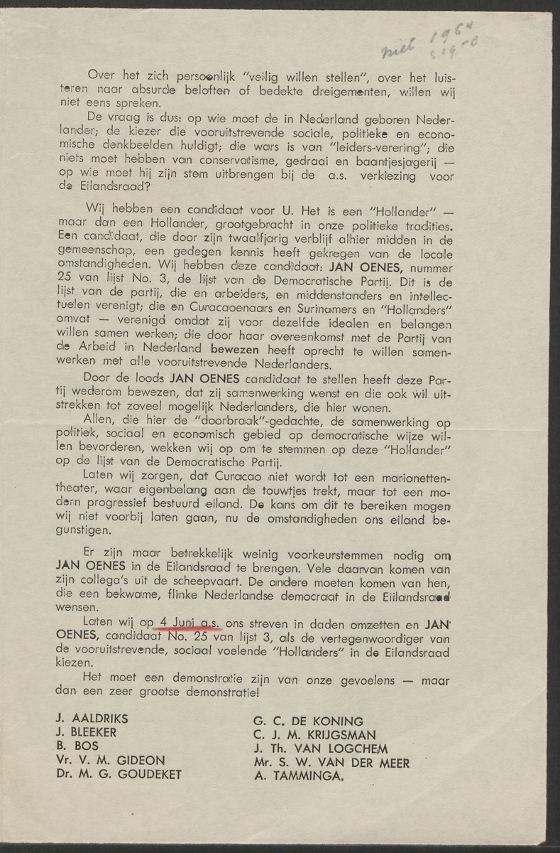 [Politieke partijen en verkiezingen Curaçao, 1941-1958] - 