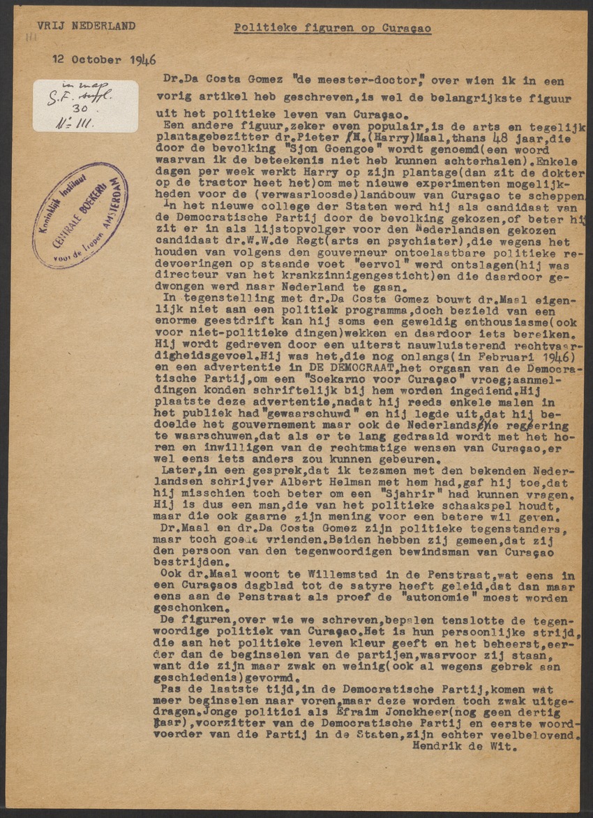 [Politieke partijen en verkiezingen Curaçao, 1941-1958] - 