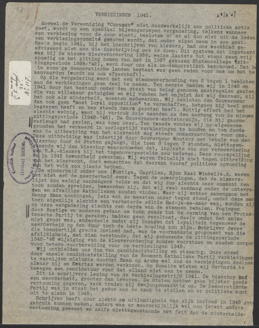 [Politieke partijen en verkiezingen Curaçao, 1941-1958] - 
