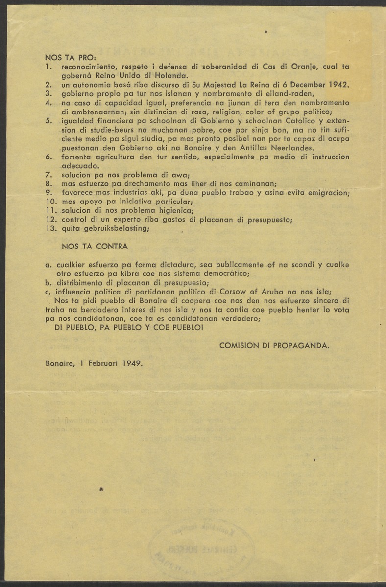 [Politieke partijen en verkiezingen Curaçao, 1941-1958] - 