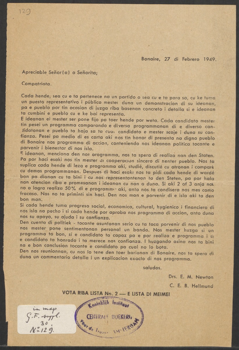 [Politieke partijen en verkiezingen Curaçao, 1941-1958] - 