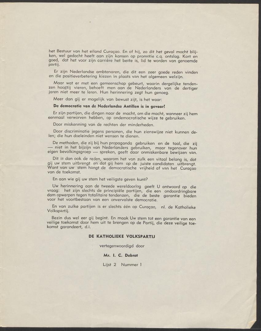 [Politieke partijen en verkiezingen Curaçao, 1941-1958] - 