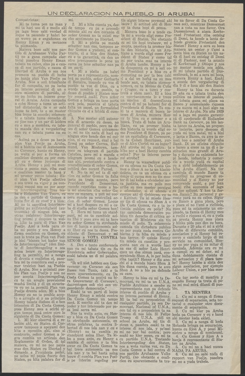 [Politieke partijen en verkiezingen Curaçao, 1941-1958] - 