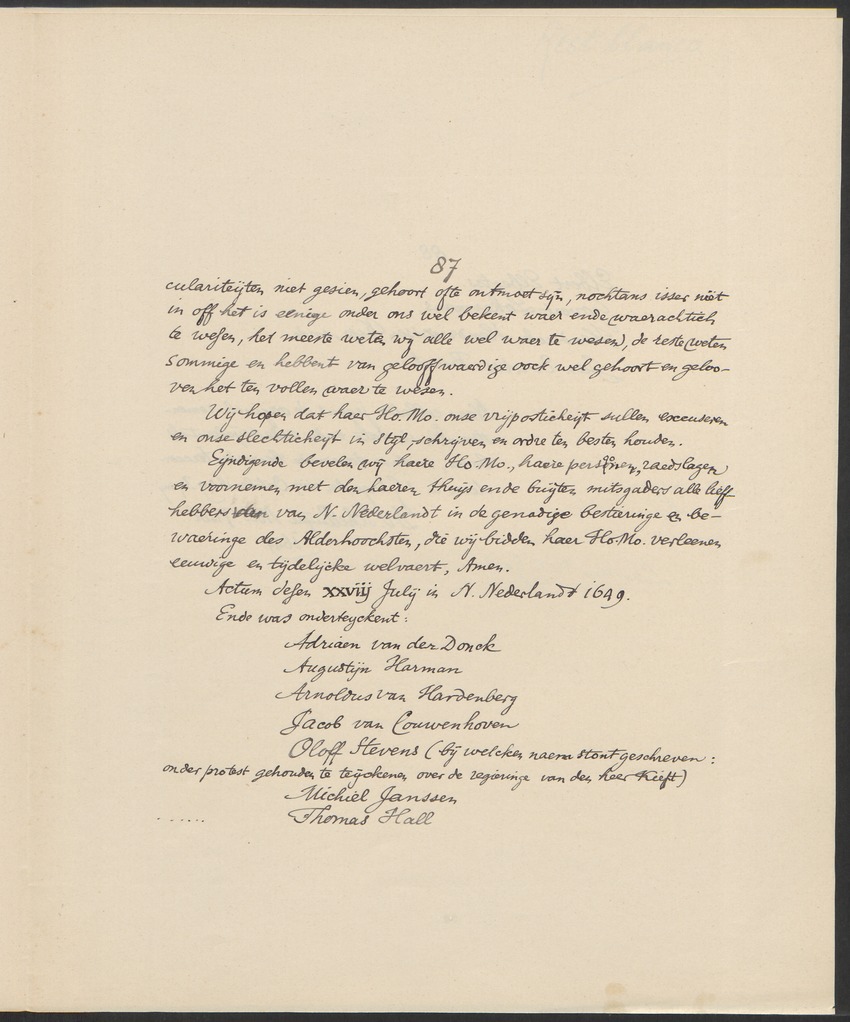 Remonstrantie van Nieu-Nederlandt ende de gelegentheden aldaer aen de Hooch Mogende Heeren Staten Generael der Vereenichde Nederlanden van de gemeente in Nieu-Nederlandt 1649 - 